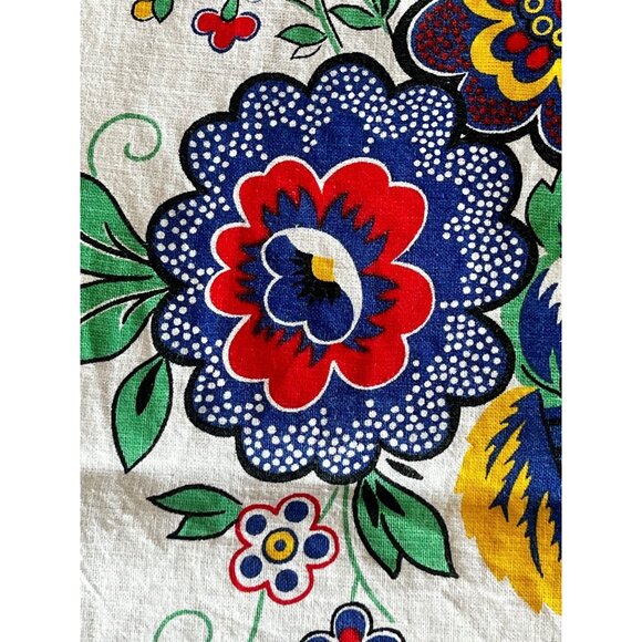 Italian Floral Cotton Tablecloth 58x48 Blue Red White Orange Green Boho Party - Picture 2 of 16